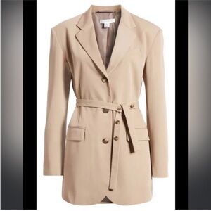 Topshop Belted Oversized Blazer in Tan Size 10